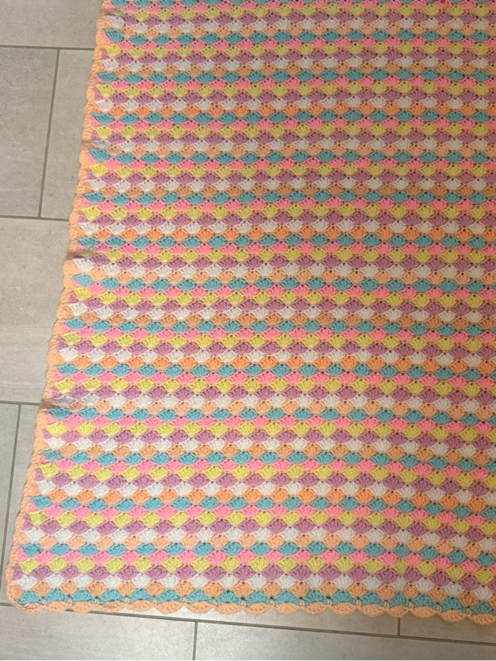Handmade Crochet Blanket Afghan Shell‎ Pastel Throw Bedding 60x70
